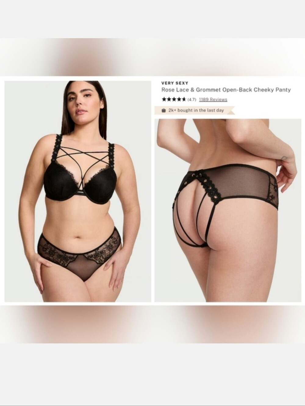 VICTORIA'S SECRET VERY SEXY Rose Lace & Grommet Open-Back Cheeky Panty